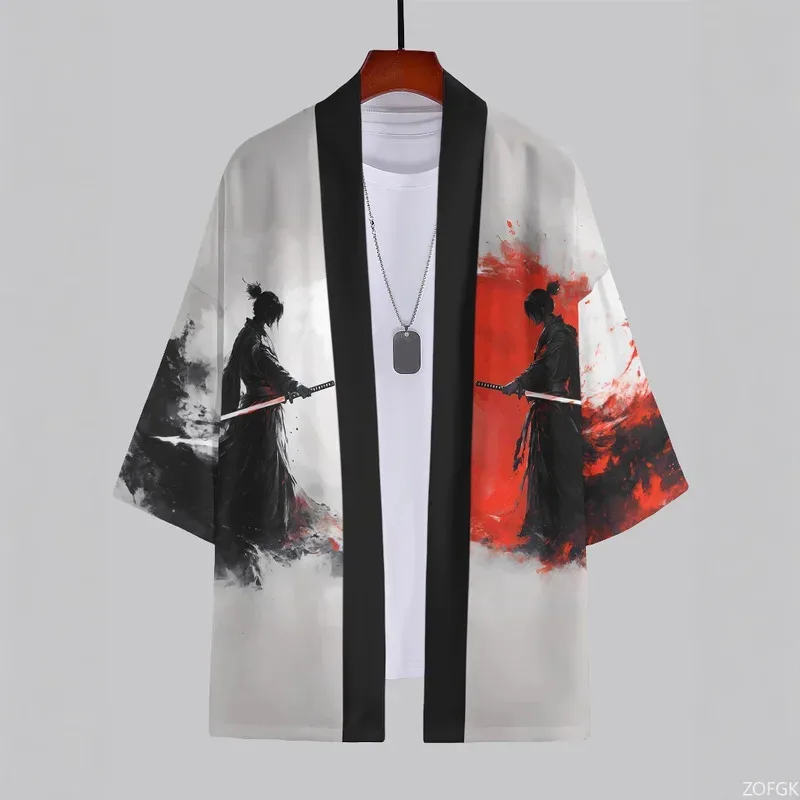 Summer Kimono 3D Printed Seven Quarter Shirt, Taoist Robe, Cardigan, Loose Fitting Men's And Women's Top