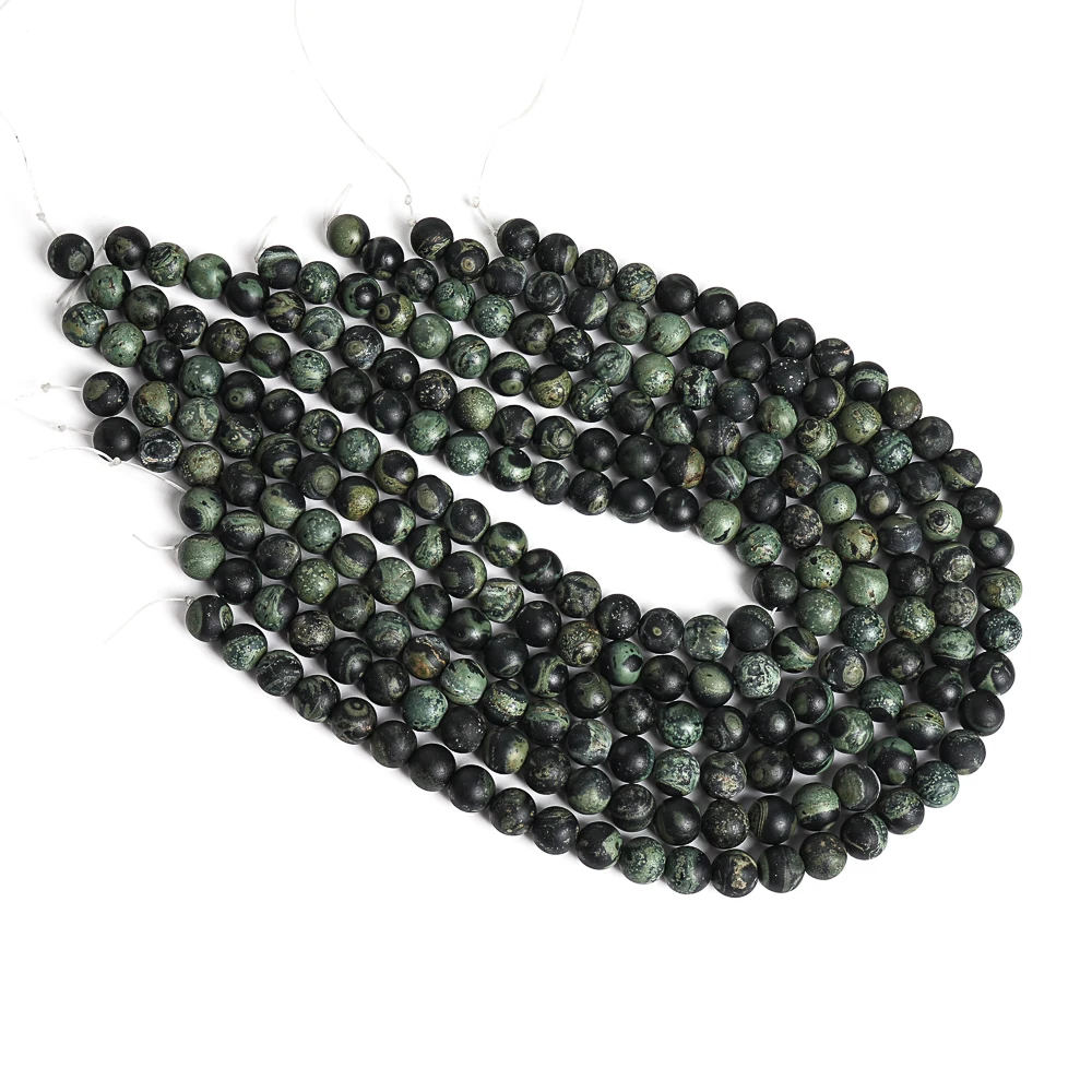 Natural Green Frosted Stone Kambaba Jaspers Round Loose Matte Beads for Jewelry Making DIY Handmade Craft Supplies 14\