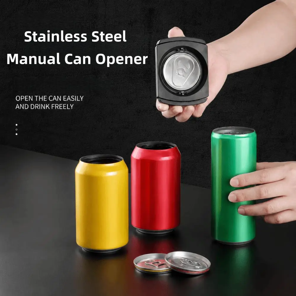 Stainless Steel Manual Can Opener Multi-functional No Sharp Edge Soda Can Opener Hidden Blades Beer Lid Remover Household Use