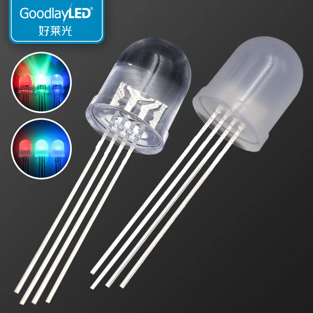 1000PCS10mm Round 4Pin Full Color RGB LED Lamp Beads Common Cathode Anode Transparent Diffused DIP LED Diode