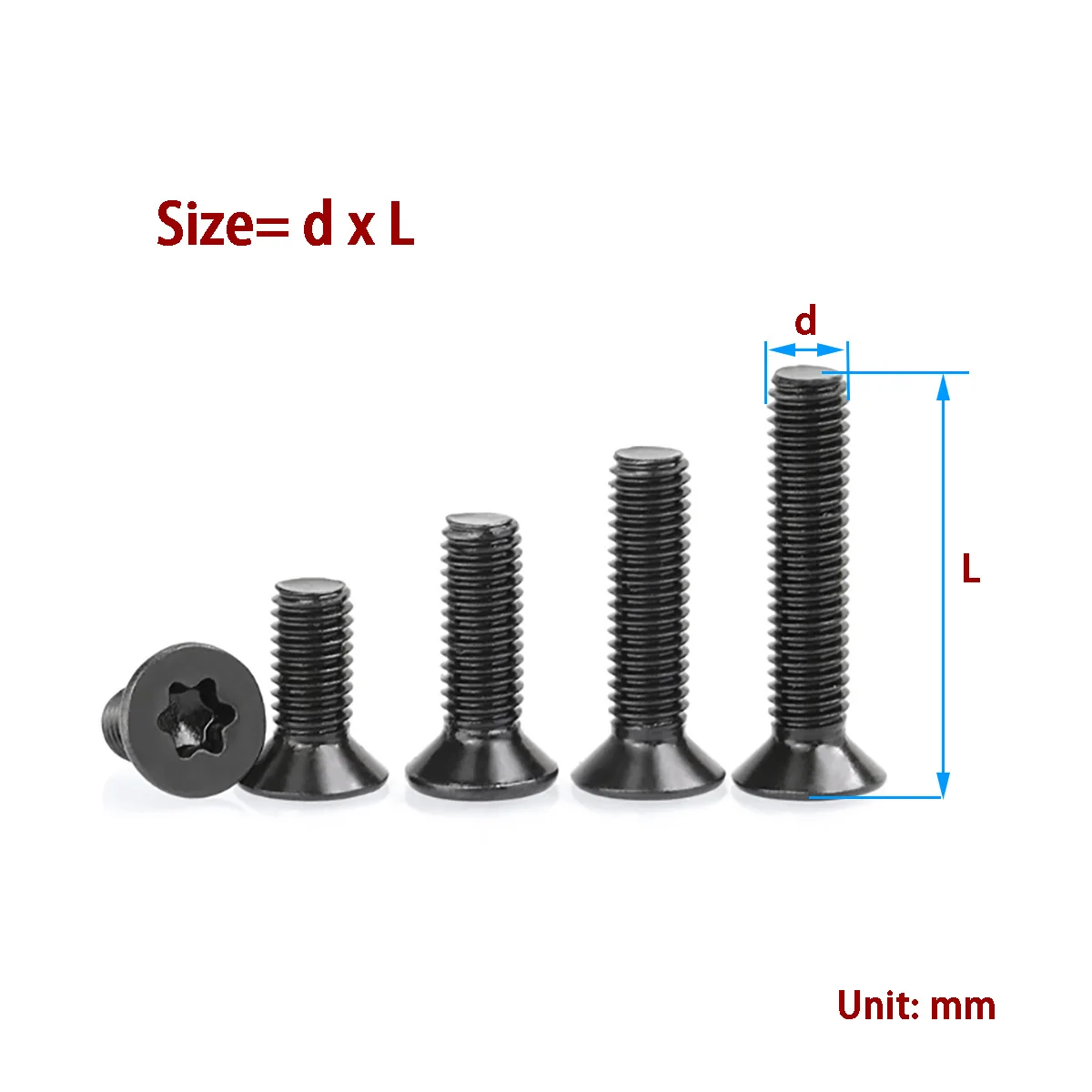 Black 304 Stainless Steel Torx Countersunk Head Screws - Star Drive Hexagon Bolts M2M3M4M5M6M8M10
