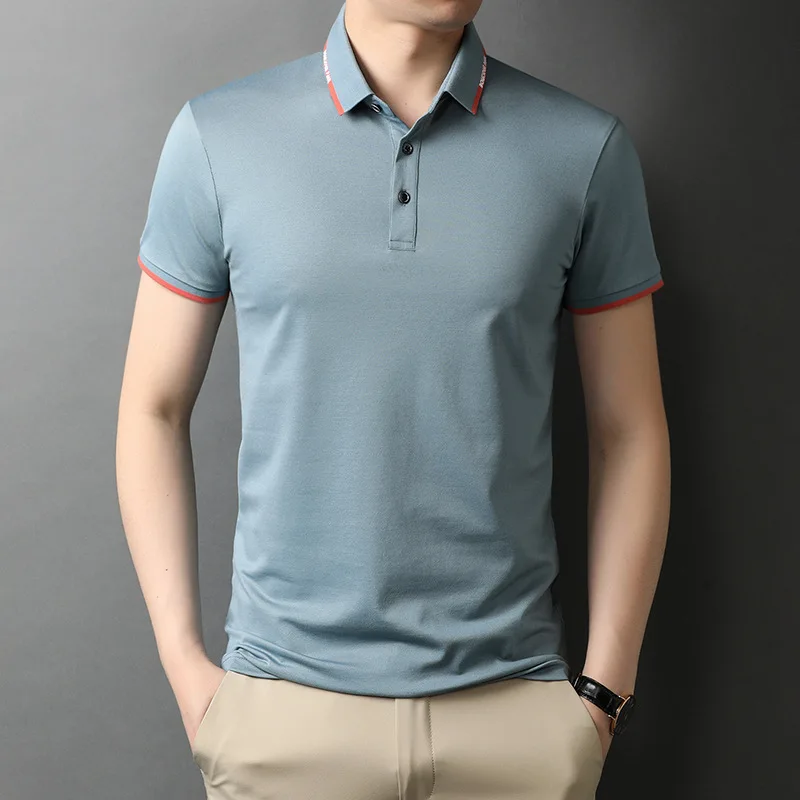 

2022 Summer Cotton Mens Polo Shirts Luxury Short Sleeve Solid Color Business Casual Male Tops Slim Fit Simple Man Tees 3XL