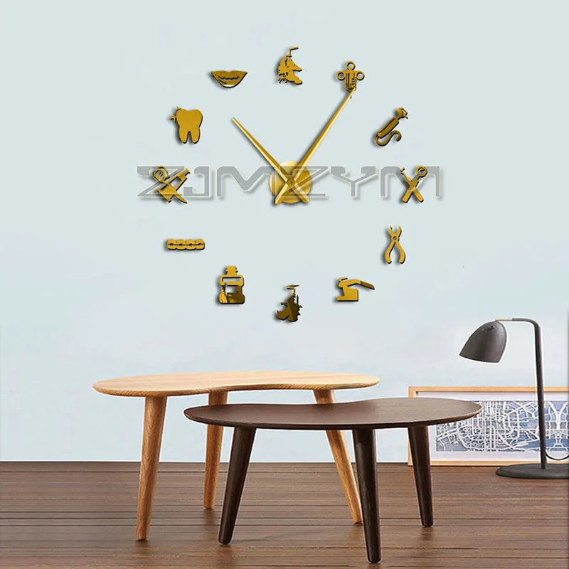 طبيب الأسنان ساعة حائط عملاقة إبرة كبيرة مرآة ساعة فنية عيادة الأسنان مستشفى طب الأسنان تقويم الأسنان غرفة ديكور ساعة هدية #3