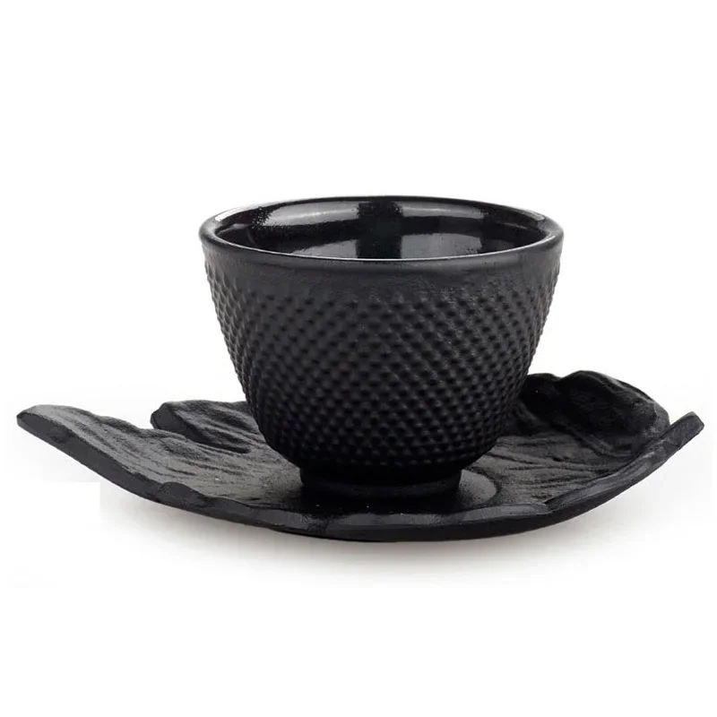 Japanese Style Cast Iron Tea Cup and Saucer Set, Heavy Duty Castiron Teacup, Metal Coasters, Espresso Coffee Cup, Drinkware
