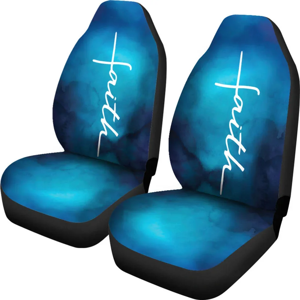 White Faith Word Cross On Blue Ombre Car Seat Covers Religious Christi,Pack of 2 Universal Front Seat Protective Cover