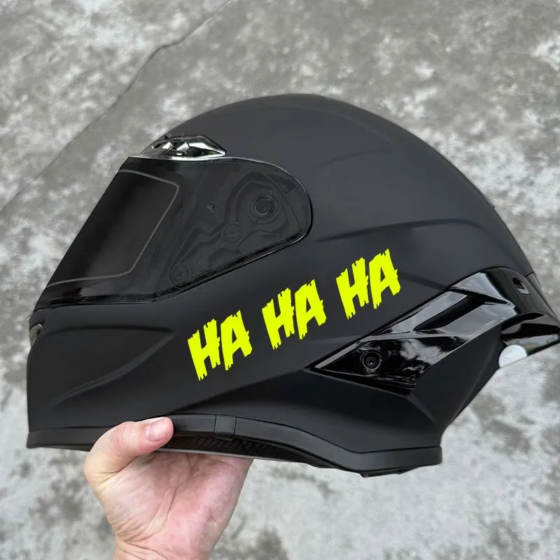 

Декоративная наклейка для мотоциклетного шлема "HA HA HA" с желтым жирным шрифтом, самоклеящаяся.