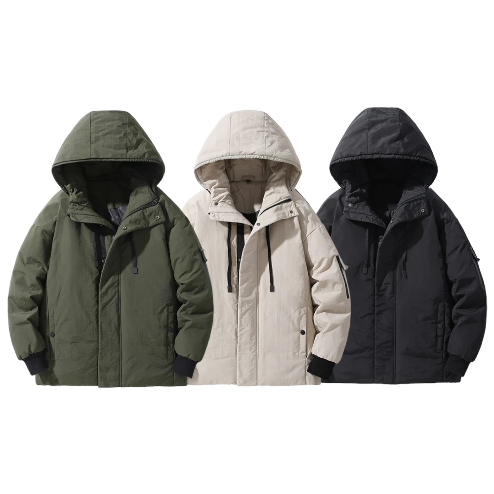 

Outdoor winter coats, men's waterproof leather coats with hoods, thick leather coats with cold-proof caps for business travel