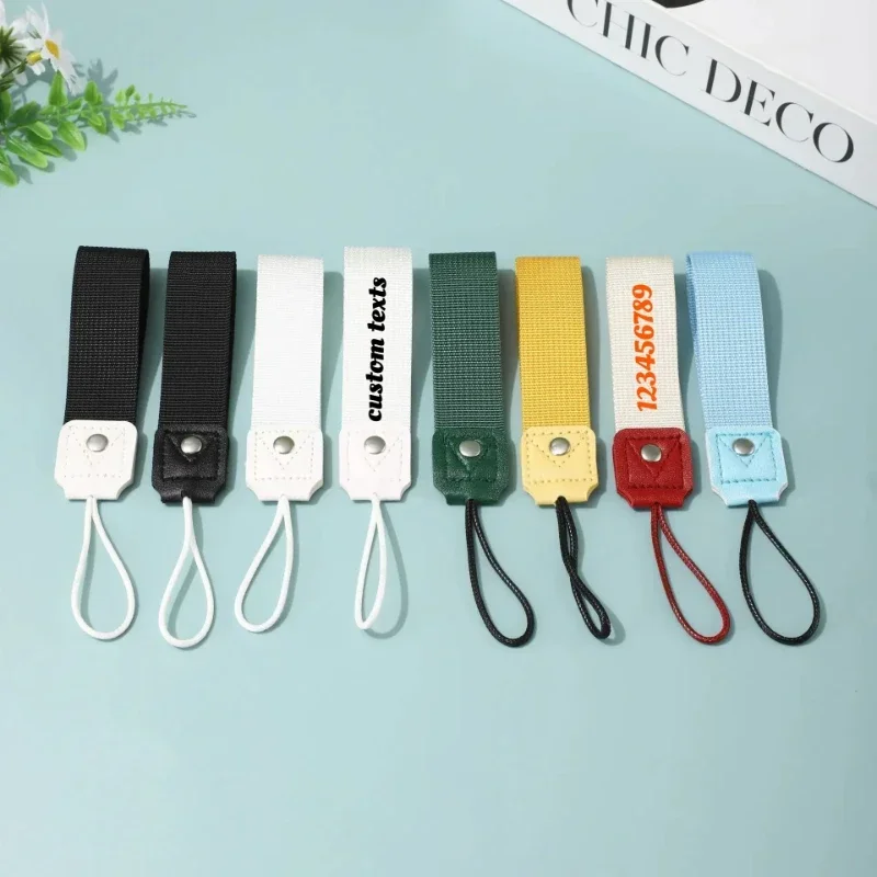 Personalized Name Coffee Water Cup Hanging Strap Webbing Keychain Custom Logo Rope Keyring Print Number Braid Key Chain Gift