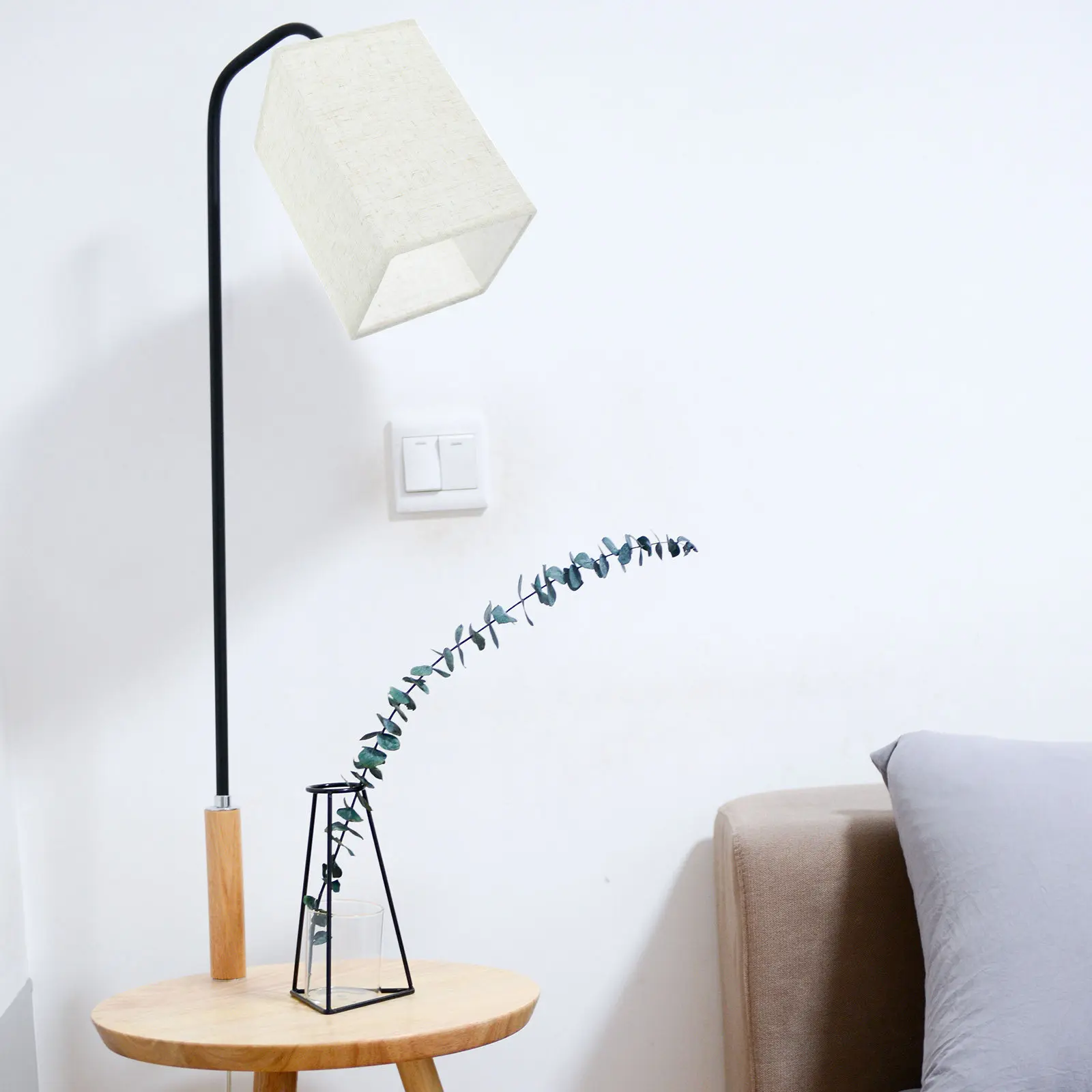 Square Lampshade Light Beige Linen Cloth Lamp Shade Metal Frame Floor Table Lamp Cover Bedside Replacement Rustic Fabric Cover