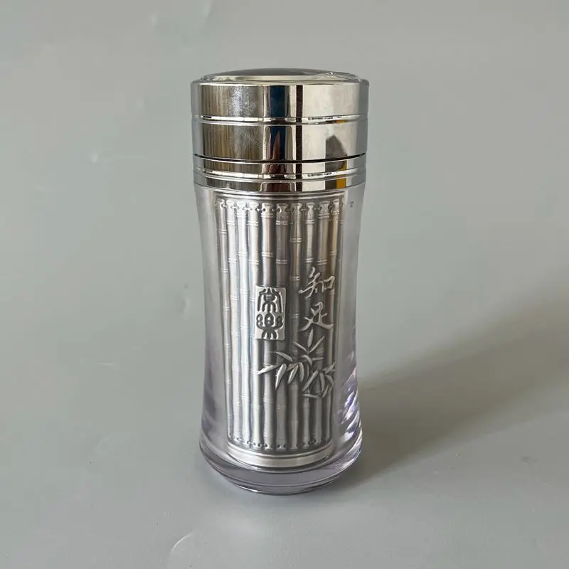 Customized Pure Silver Cup 99.9% Inner Tank Bamboo Embossed Portable Office Car Use