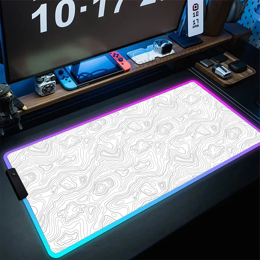 

Large RGB Topographic Map Art Mouse Pad Black and White LED Gaming Mousepads Desk Mat PC Gamer Luminous Mice Mats With Backlight