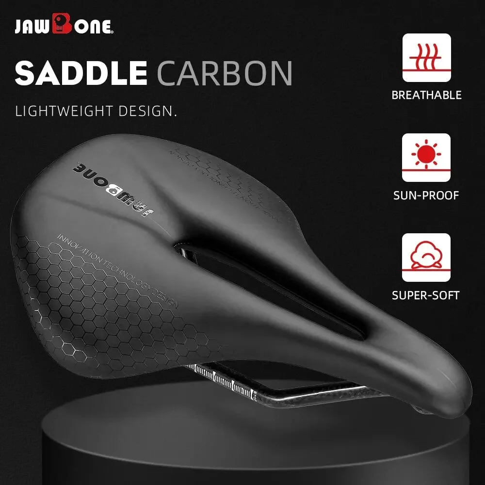 JAWBONE Ultralight Leather Saddle MTB Bike Racing 7x9mm Oval Full Carbon Rails Hollow Design Road Bicycle Seat Cushion Cycling