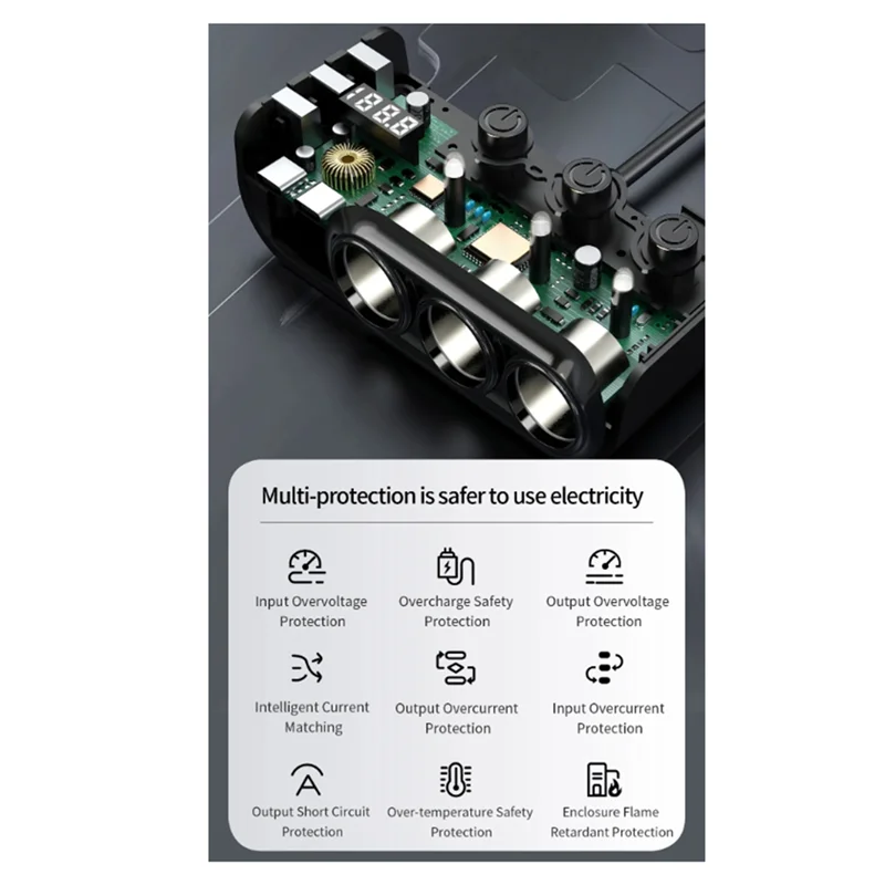 

GW-Автомобильное зарядное устройство Разветвитель 3 Type-C PD 36 Вт 3 USB-переключатель быстрой зарядки 120 Вт Адаптер высокой мощности Простая установка Простота в использовании