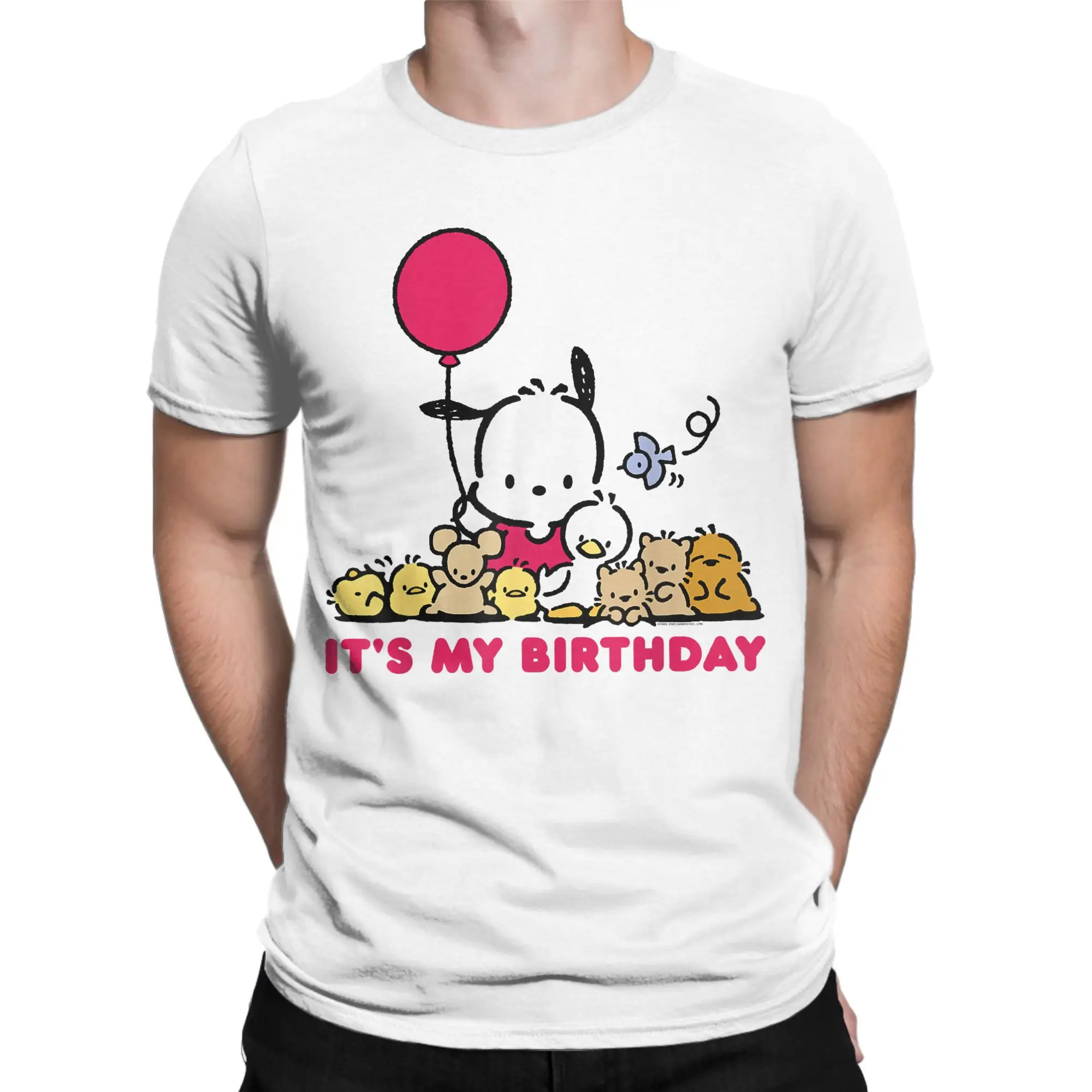 تي شيرت Pochacco It's My Birthday ملابس قطنية نقية مضحكة بأكمام قصيرة وفتحة رقبة مستديرة تي شيرت وصل حديثًا