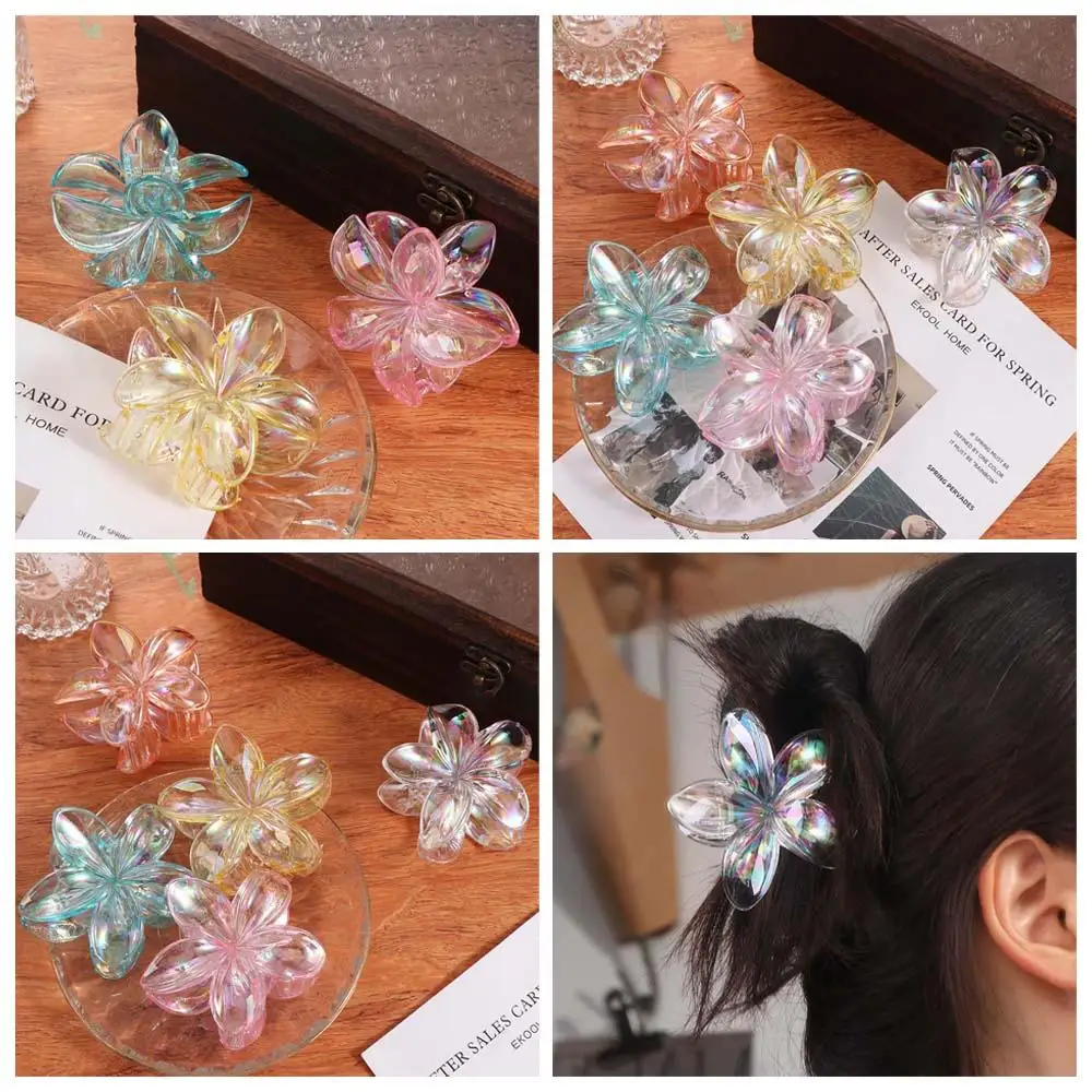 

Sweet Hairpin Flower Hair Clip Plastic Grab Clip Transparent Hair Clip Blingbling Geometry Large Hair Claw Vacation