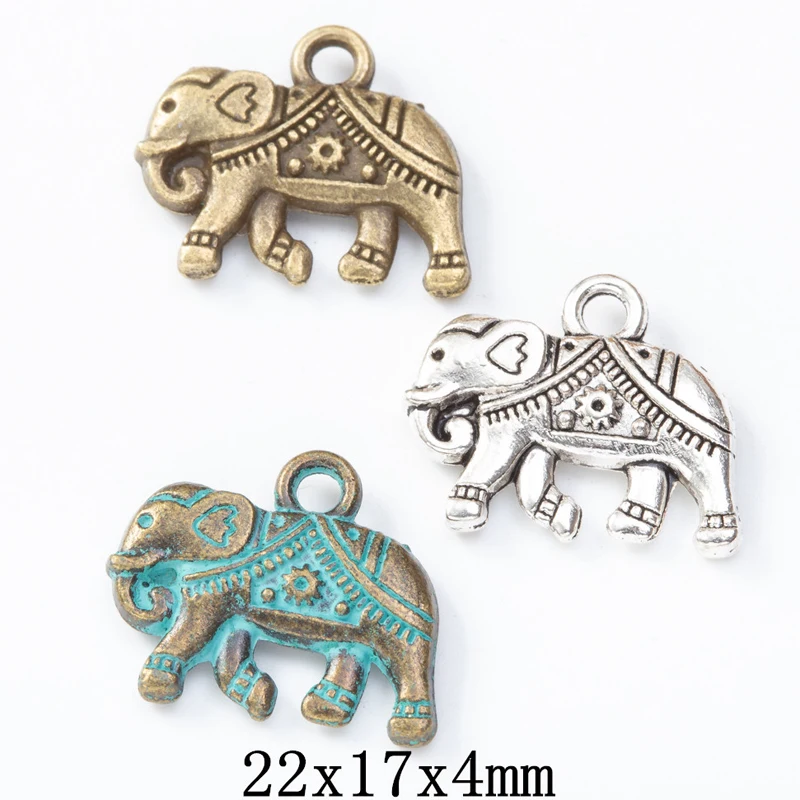 50pcs 22*17MM Fashionable Summer And Autumn Minimalist Multi-Color Retro Zinc Alloy Double-Sided Three-Dimensional Elephant Pend