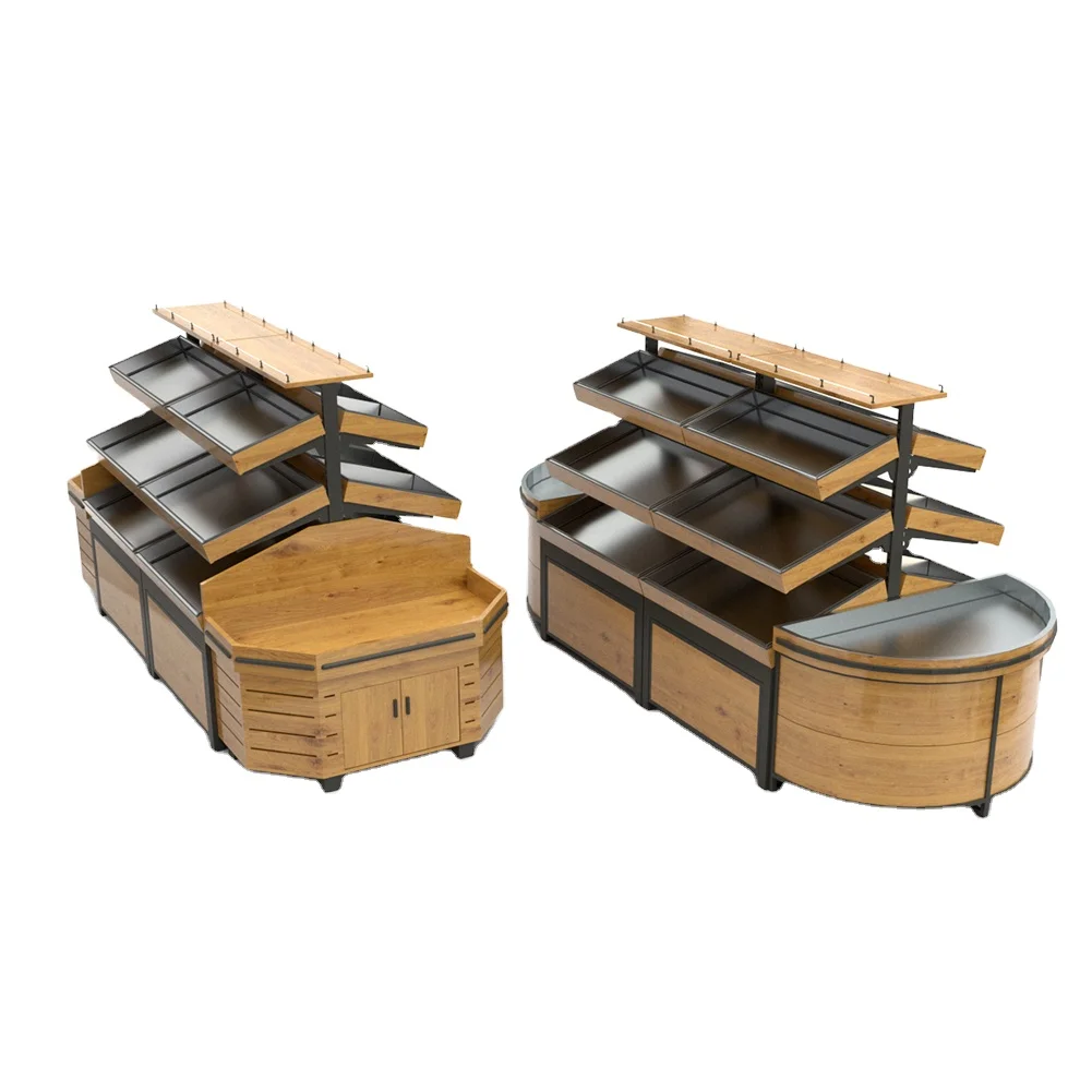 

Good Quality Wood and Metal Fruit and Vegetable Display Rack for Supermarket
