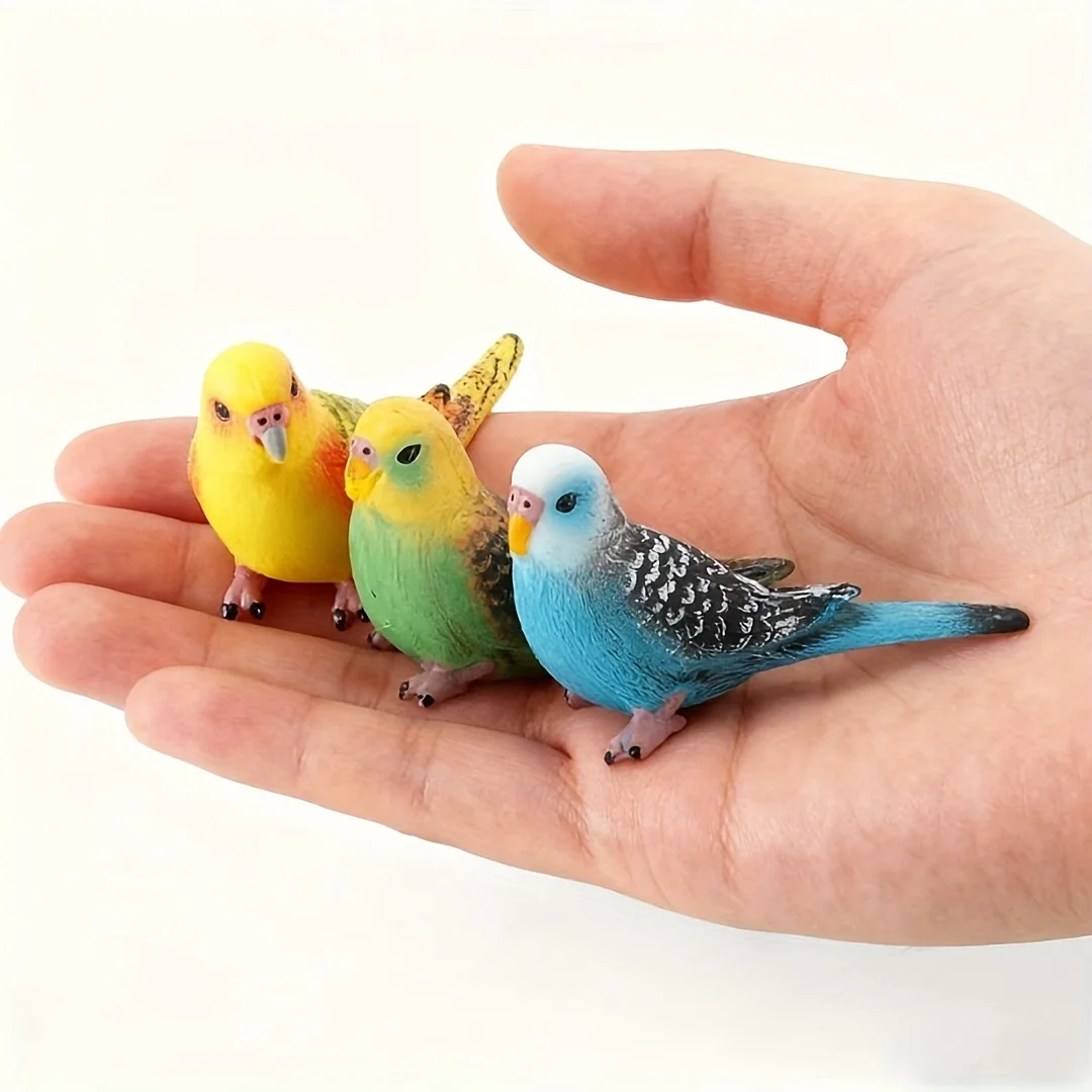 3 Stück handbemalte Mini-Papageien- und schwarze Phönix-Statuen, Tierdekoration für drinnen und draußen, Garten- und Schreibtischskulptur, Außendekoration