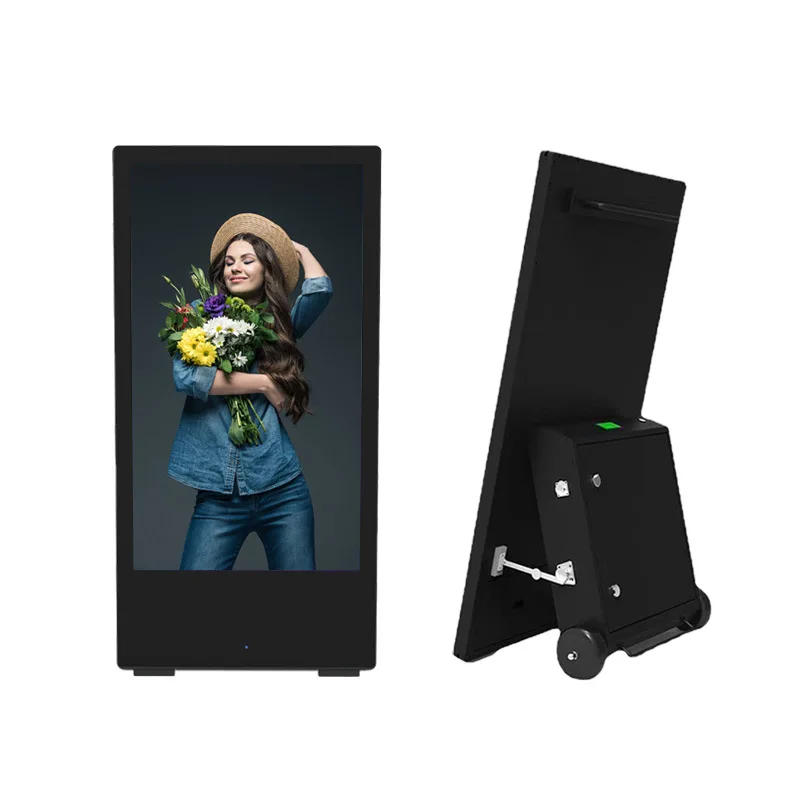 

outdoor mobile water sign advertising machine highlight screen vertical foldable commercial LCD sign display with battery