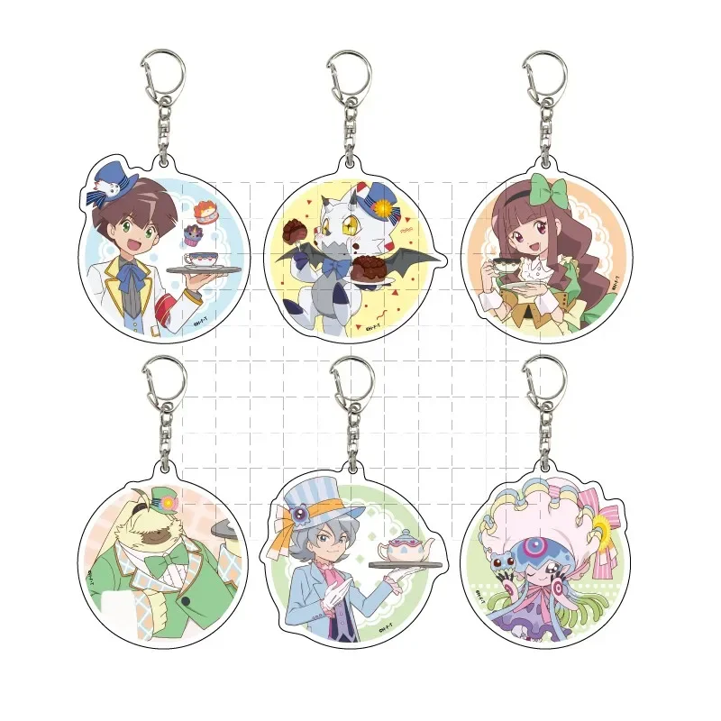 Anime Digimon Ghost Game Keychain Doll Gammamon Hiro Amanokawa Ruli Tsukiyono Acrylic Keyring Pendant for Gift