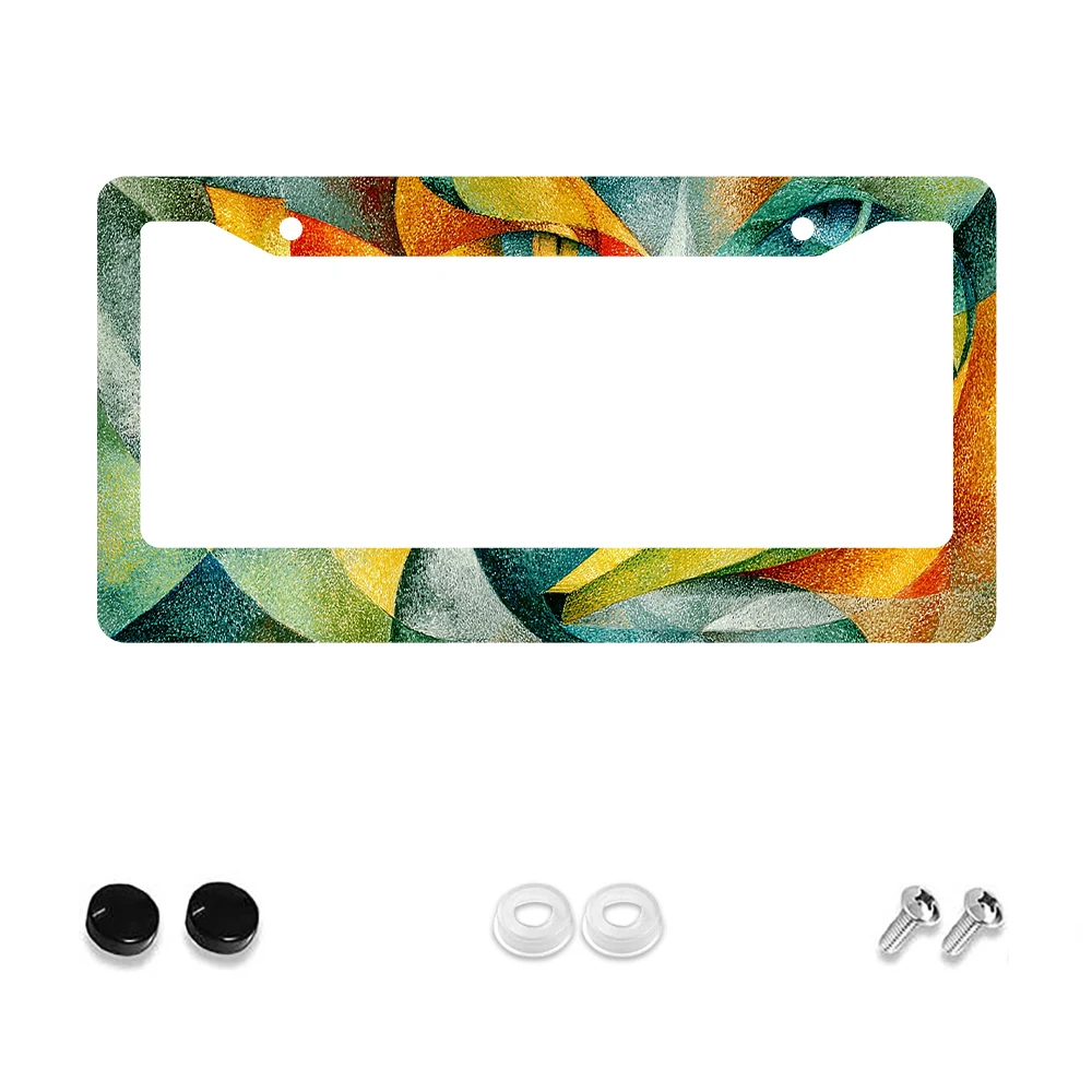 

1pc Multicolor Abstract Art 2-Hole License Plate Frame, Aluminum Material, 6x12 Inches with Screw Kit, Retro Novelty Car Decora