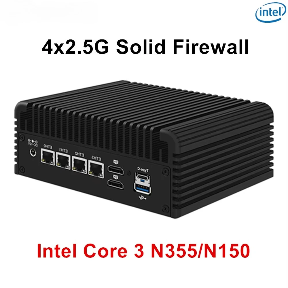 Mini PC Topton Solid Firewall con Intel Core 3 N355 N305 N150 N95, 4x2.5G LAN, Tipo-C, 2*NVMe+SATA, 5xUSB, Sin Ventilador, Servidor NAS