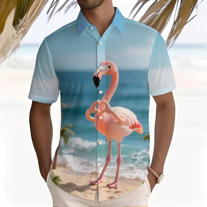 ثلاثية الأبعاد مطبوعة الدب فلامنغو الراكون قميص هاواي صيفي للرجال الحب الحيوان نمط ألوها قمصان الصيف قصيرة الأكمام بلايز بلوزة غير رسمية