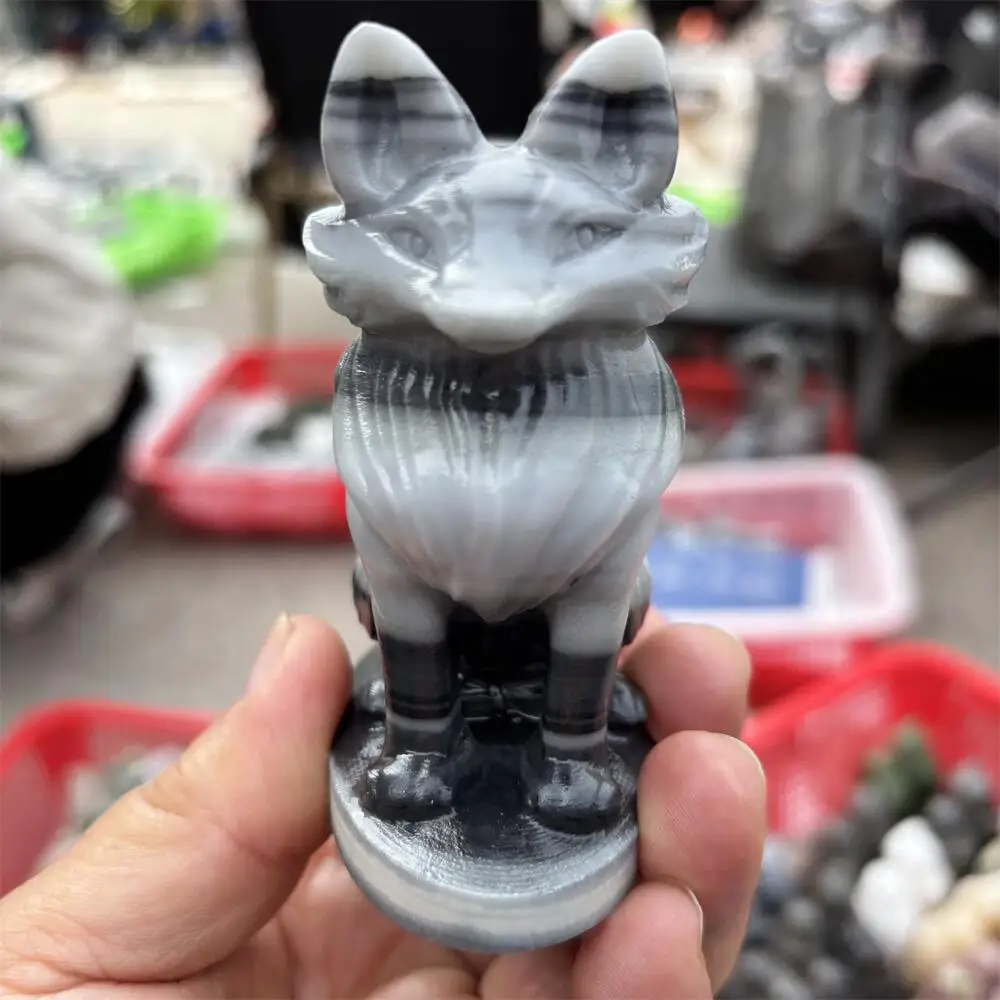 Natural Quartz Taichi Stone Fox Carving Reiki Healing Fengshui Decorative Animal for Holiday Crafts & Gifts