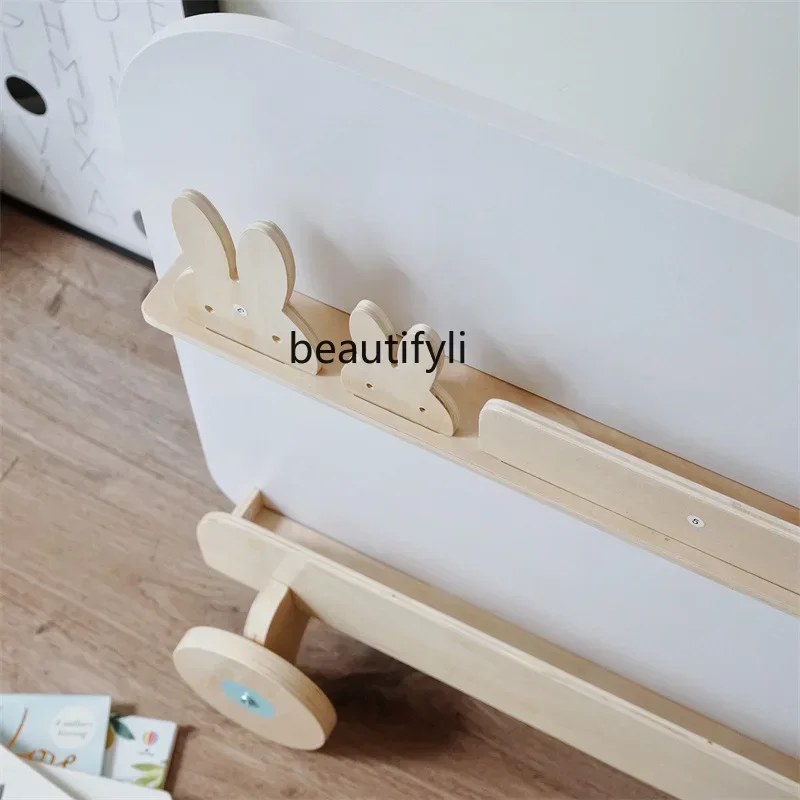 Estantería sencilla para libros con imágenes de bebé, pequeño juguete de almacenamiento de lectura de libros multicapa de suelo a techo, carrito móvil dos en uno