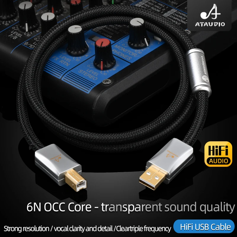 ATAUDIO Hifi USB Audio Cable High Quality Type A-B 6N OCC Core with 3u Gold Plated Plug Type C Type A-A Cable for DAC Mixer