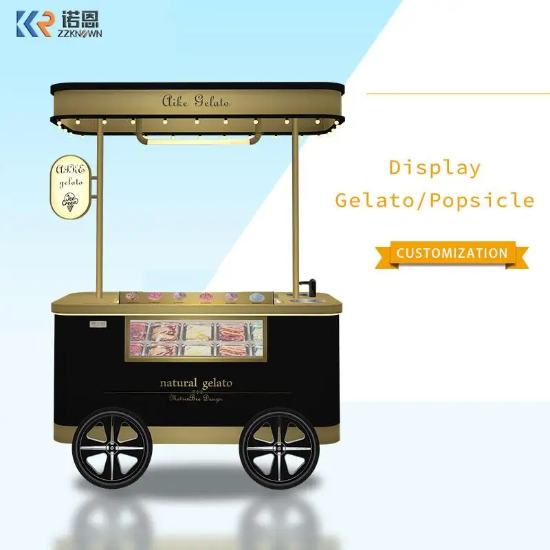 Mobile Gelato Ice Cream Cart / Popsicle Ice Cream Cart Beach Hand Push Cart Freezer Italian Gelato Display For Sale With Ce