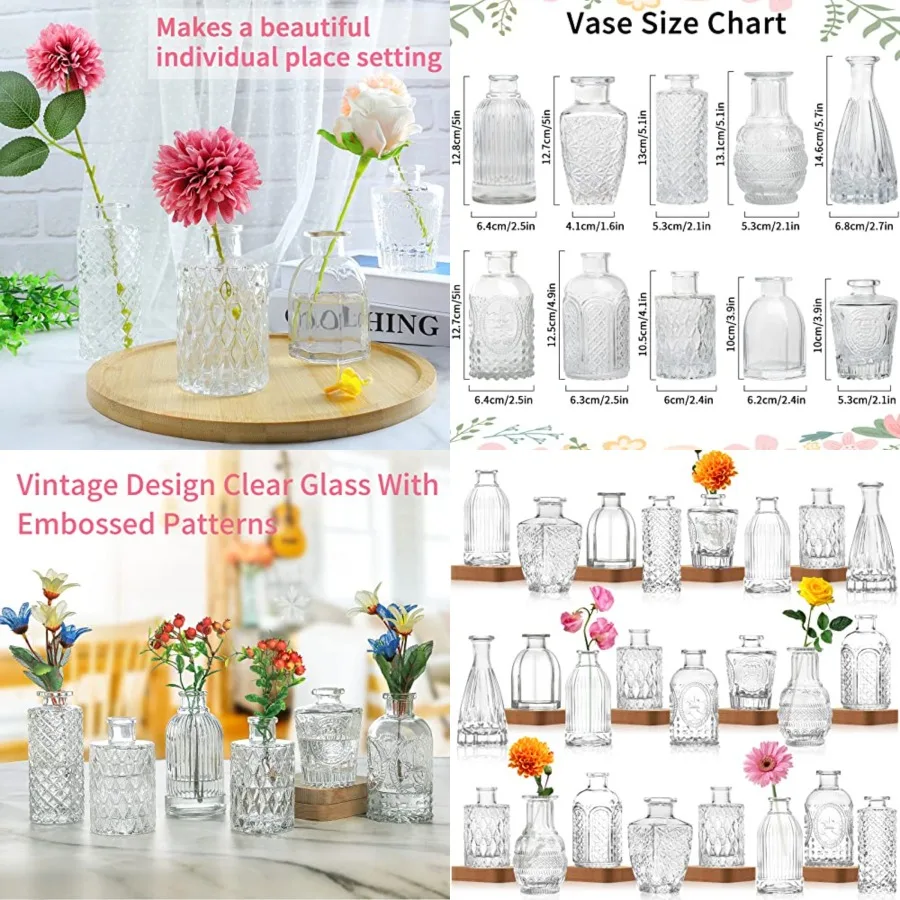 

Vintage Flower Vase Set of 24, Clear Glass Bud Vases for Decor, Wedding, Party