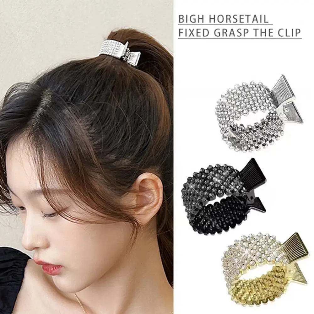 

Rhinestone Metal Hair Clip Mini High Ponytail Clamp Hollow Geometric Hair Claw DIY Gold Color Decor Fashion Shark Hairpins