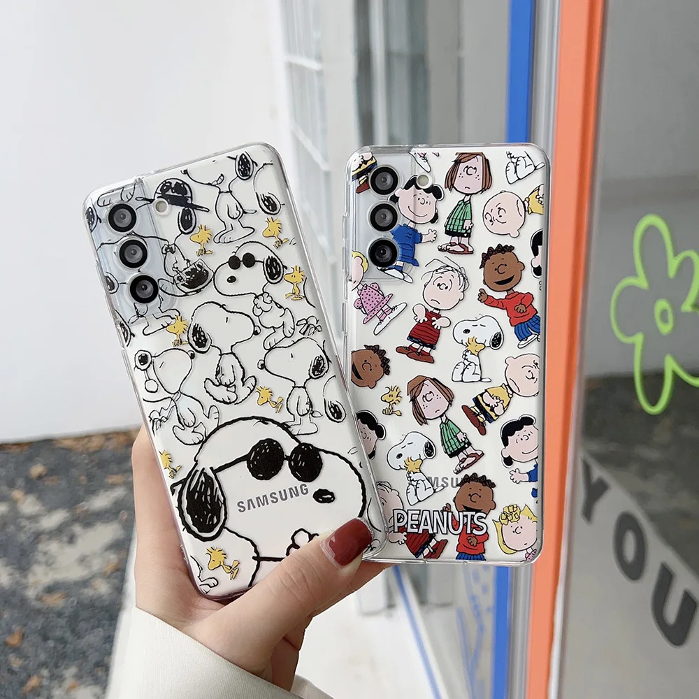 Cute Cartoon Peanut Snoopy Charlie Brown Transparent Phone Case For Samsung Galaxy S26 25 24 23 Ultra Puls Cases Soft TPU Cover