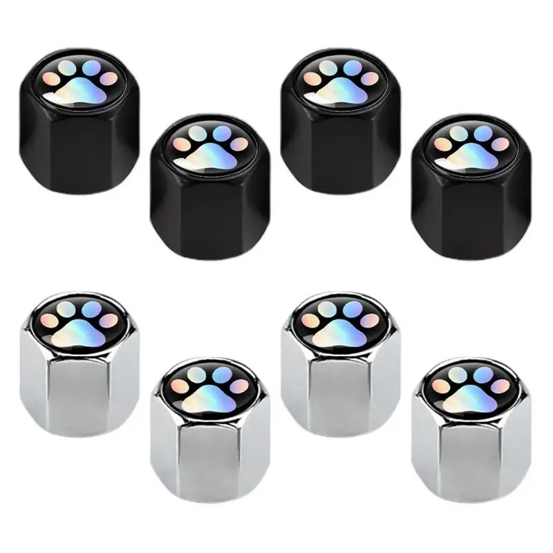 

4Pcs Black Silver Car Tire Valve Stems Cap Colorful Footprint Tire Valve Cap Aluminum Tire Wheel Stem Air Valve Cap for Car