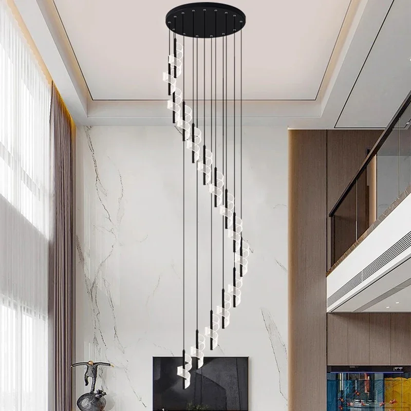 

Minimalist Rotating Pendant Light Adjustable Hanging Chandelier Multi-Level High for Staircase Villa Living Room Dining Room Dec