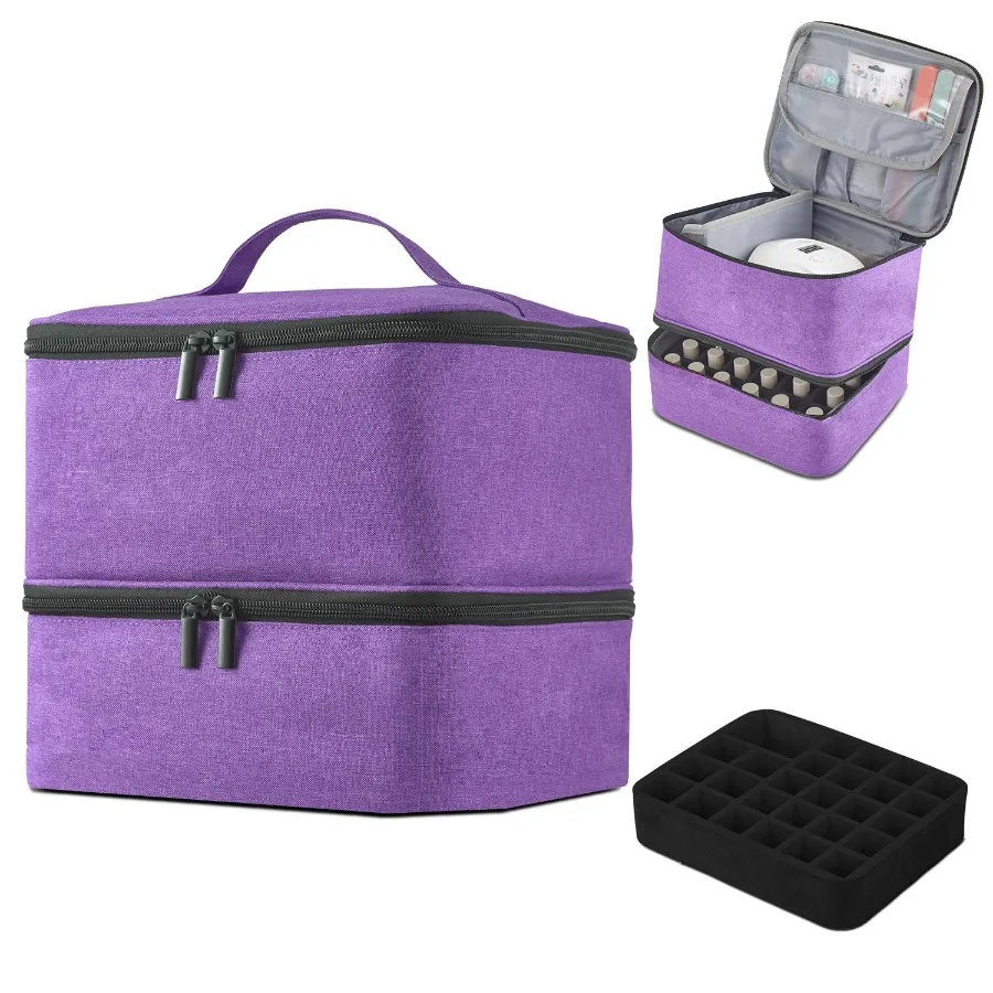 

DoubleLayer Nail Polish Organizer Bag with Adjustable Dividers for Storing Up to 27 Bottles 15ML 0.5 FL.OZ or Larger Plus Nail