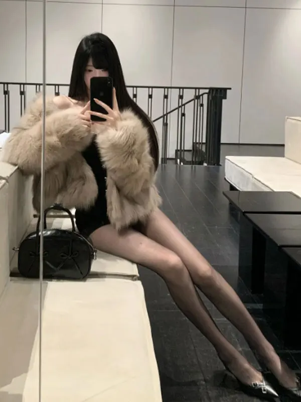 

Retro ort Fur Coat Youth Warm Pure Color Winter Outerwear Ele Simplici Sle Youthful Faion for Women