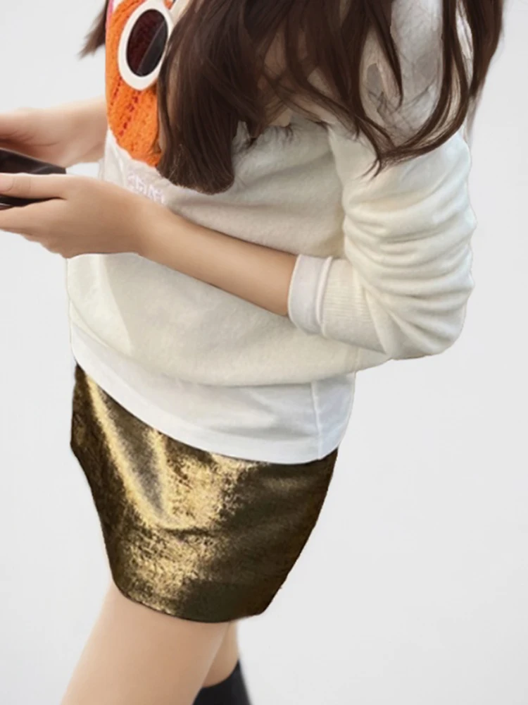 

Shiny Gold High Waist A-Line Skirt Women's Anti-Light Simple Design Polyester Fiber Standard Fit Zipper Closure Skirt