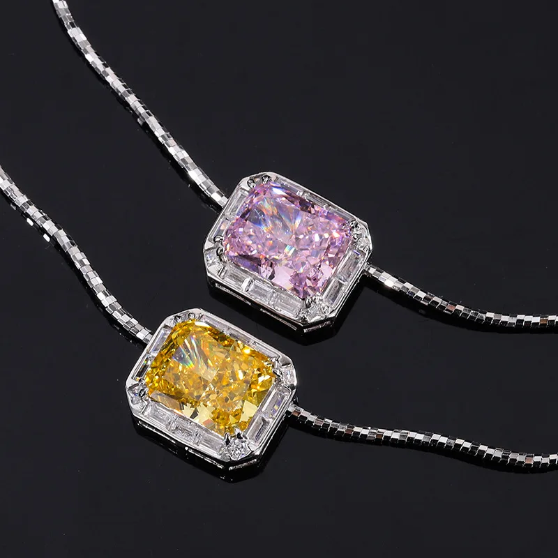 18K Gold Set with PT950 Platinum High Carbon Diamond Clavicle Chain Light Luxury Pendant Necklace Main Stone 8*10