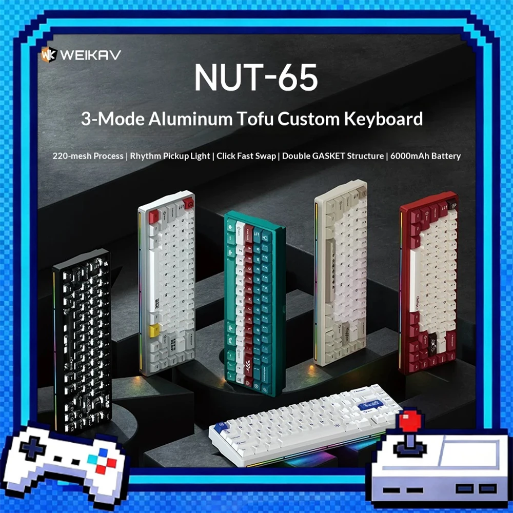 WEIKAV NUT65 65% Tri-Mode Aluminum Mechanical Keyboard 6000mAh Hot-Swappable RGB For Gifts