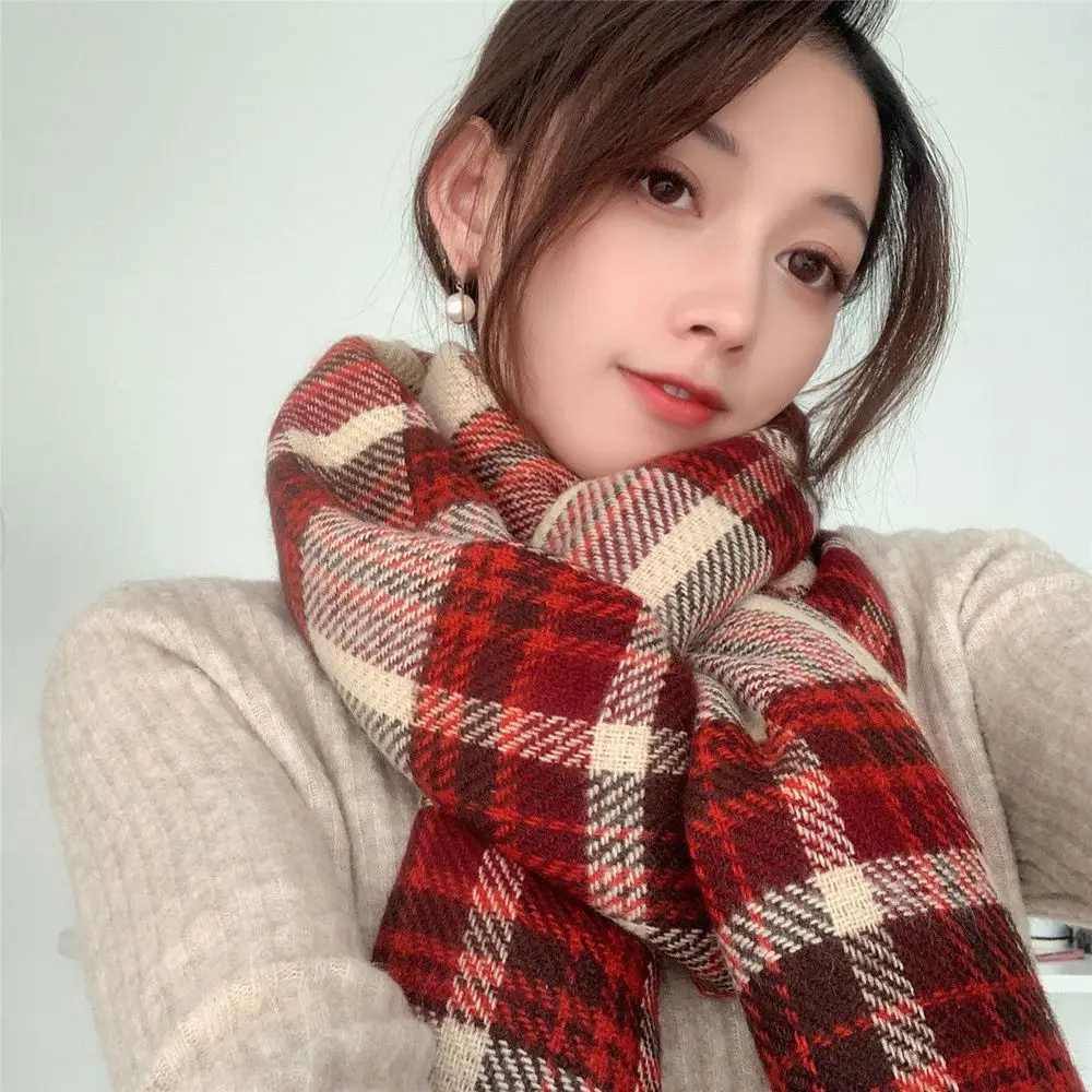 

Windproof Warm Houndstooth Cold-proof Double-Sided Ins Style Wrap Christmas Muffler Neckerchief Women Scarf