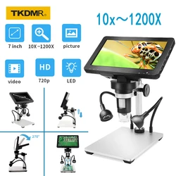 TKDMR  USB Digital Electronic Microscope 8 LED Lighting 12MP 1080P 7 Inch Screen LCD Display 10X-1200X for Android/IOS/Computer