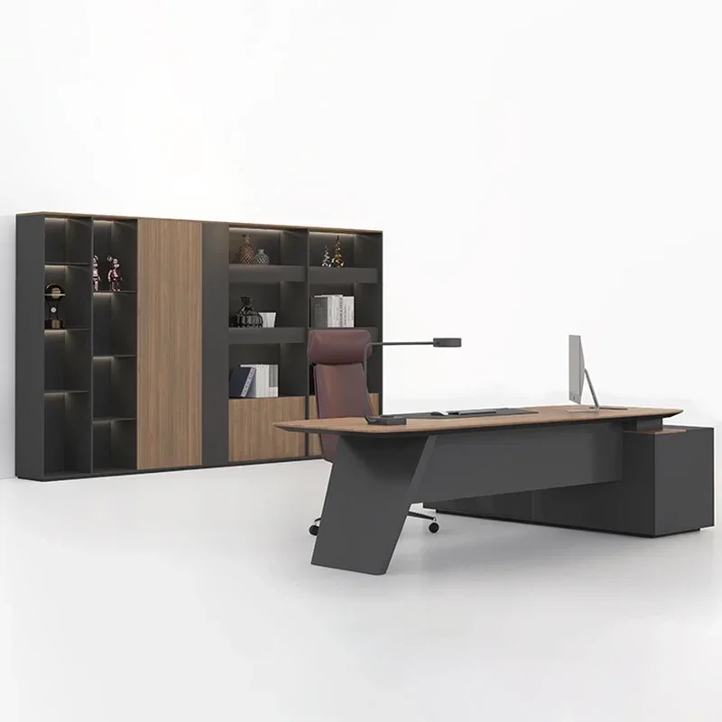 

The desk is simple and modern, with a desk combination.