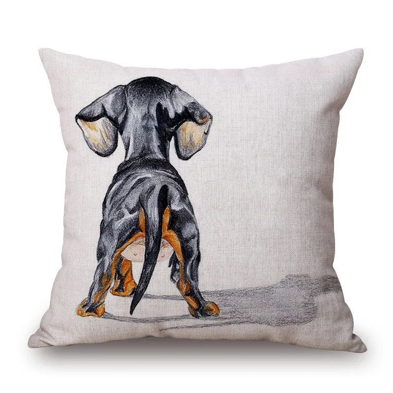 Hand Painting Dachshund Posters Cushion Covers Rose Flower Sausage Dog Keep Calm And Hug Pillowcase Decorative Pillows For Sofa