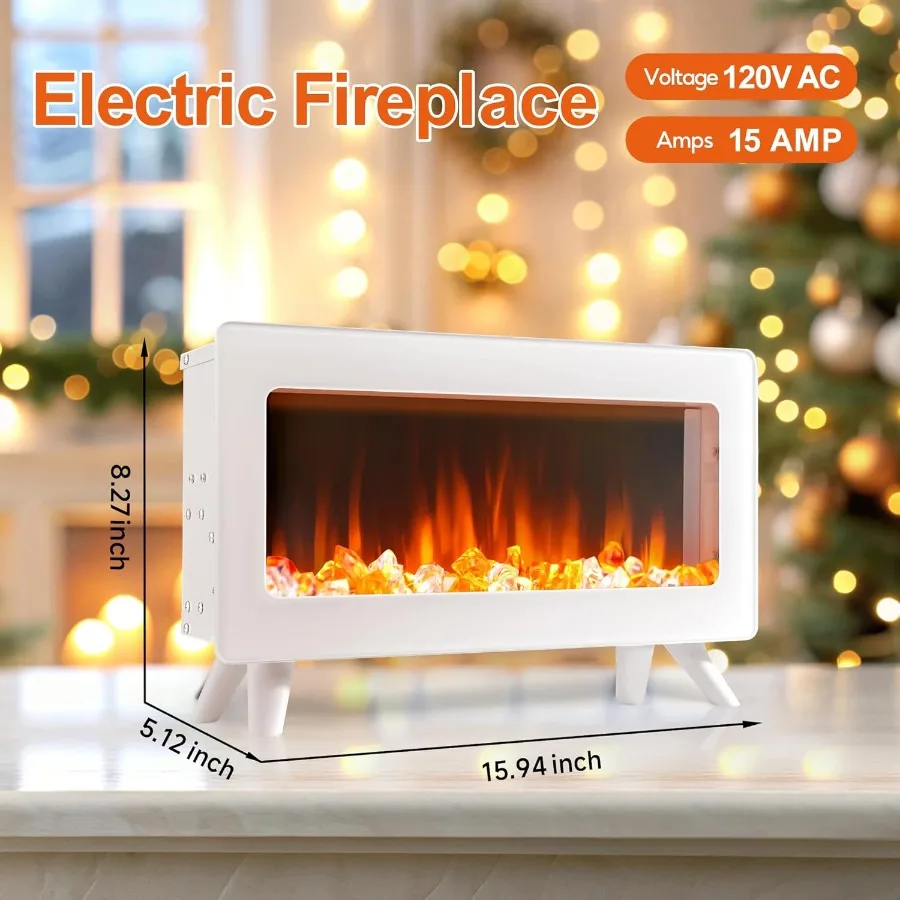 سخان كهربائي صغير 16 بوصة للمكتب المنزلي أو غرفة المعيشة - تصميم قائم بذاته مع لهب LED ثلاثي الأبعاد قابل للتعديل