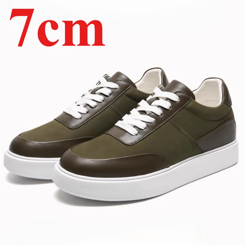 

Оливково-зеленые мужские туфли, увеличивающие рост, модные повседневные спортивные туфли 7 см, легкие невидимые мужские туфли-лифты