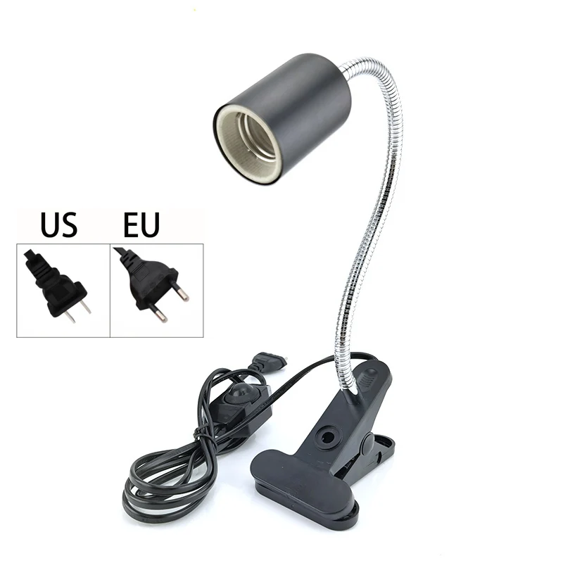 220V 110V E27 Base Lamp Clip Holder Flexible Clip adjustable Switch for Desk animal Reptiles box Light LED Bulbs Base EU/US Plug