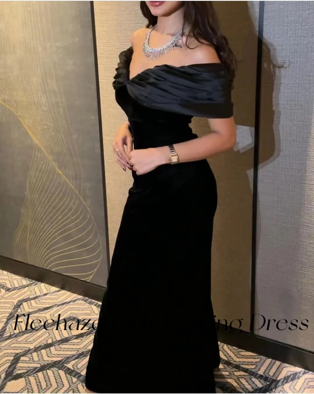 Flechazo Black Evening Dresses Off Shoulder Mermaid Floor-Length Simple Formal Elegant Dress For Women 2024 vestido de casamento