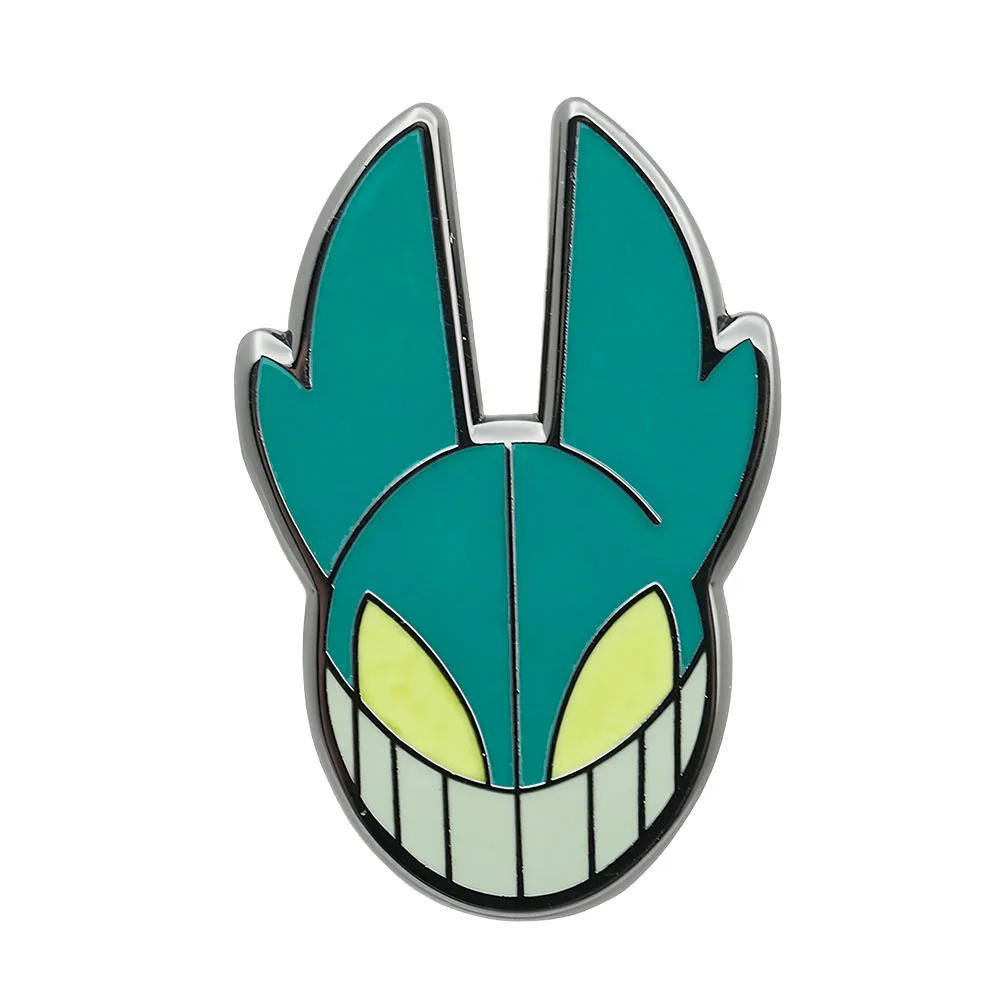 Anime MHA Deku Mask Emaille-Anstecker, Midoriya Izuku Kostüm-Brosche, Anime-Cosplay-Reversnadeln, Schmuckgeschenk für Otaku-Fans – Detail 1